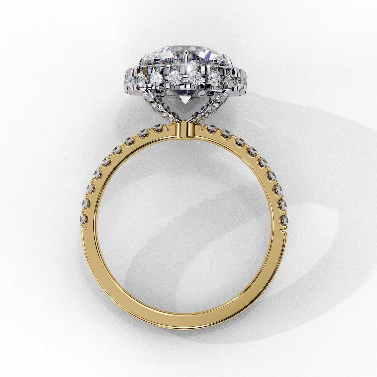 Reverra 14K Round Double Halo Engagement Ring with Pave Band, CTTW-2.9
