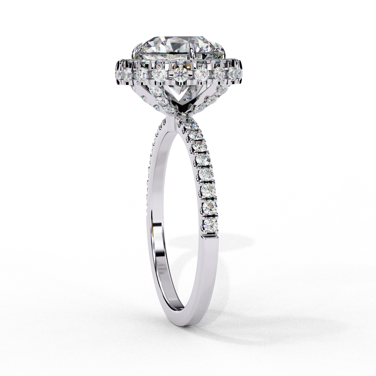 Reverra 14K Round Double Halo Engagement Ring with Pave Band, CTTW-2.9