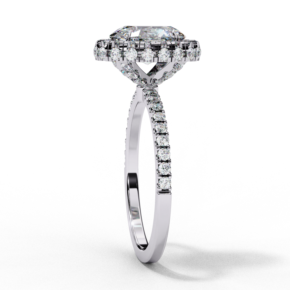 Reverra 14K Oval Double Halo Engagement Ring with Pave Band, CTTW-2.06