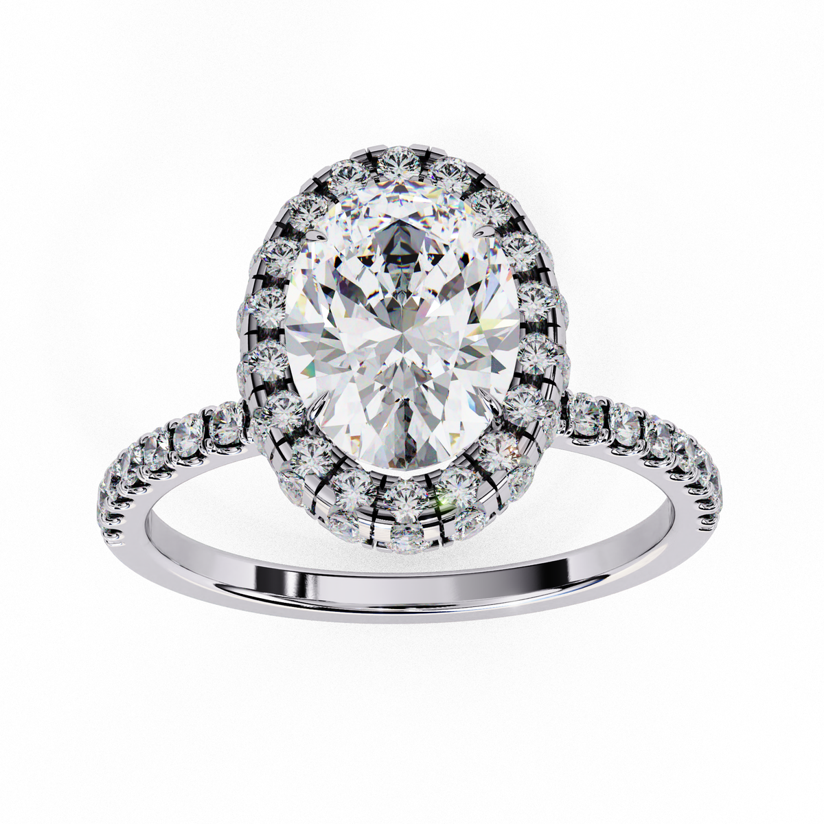 Reverra 14K Oval Double Halo Engagement Ring with Pave Band, CTTW-2.06