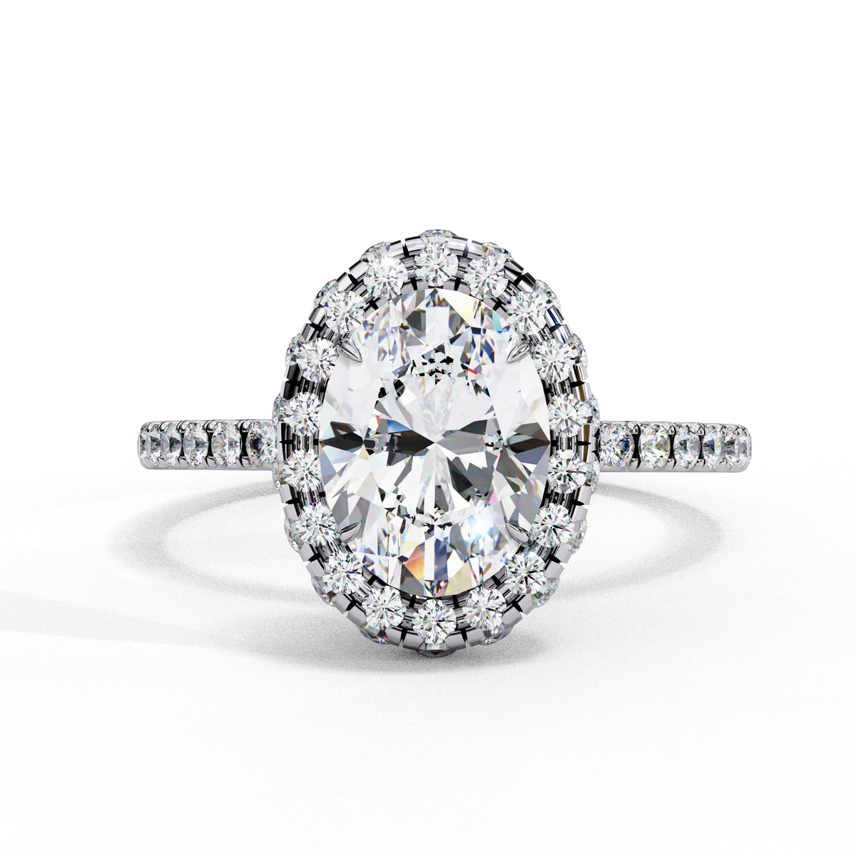 Reverra 14K Oval Double Halo Engagement Ring with Pave Band, CTTW-2.06