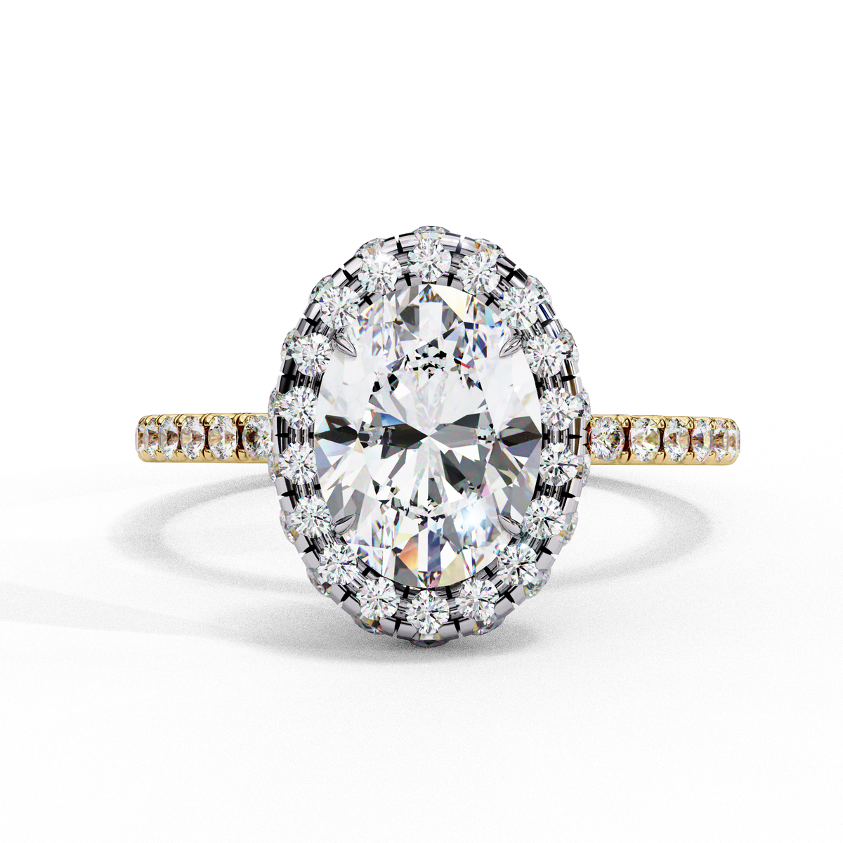 Reverra 14K Oval Double Halo Engagement Ring with Pave Band, CTTW-2.06