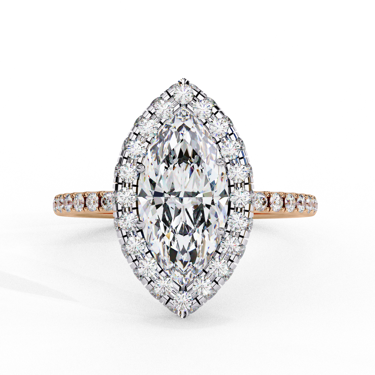 Reverra 14K Marquise Double Halo Engagement Ring with Pave Band, CTTW-2.173