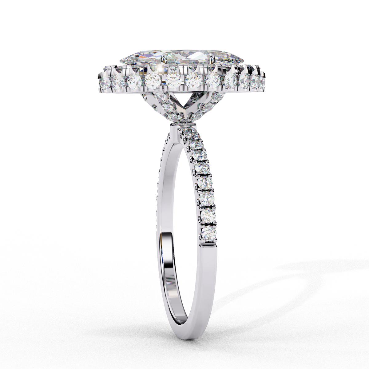 Reverra 14K Marquise Double Halo Engagement Ring with Pave Band, CTTW-2.173