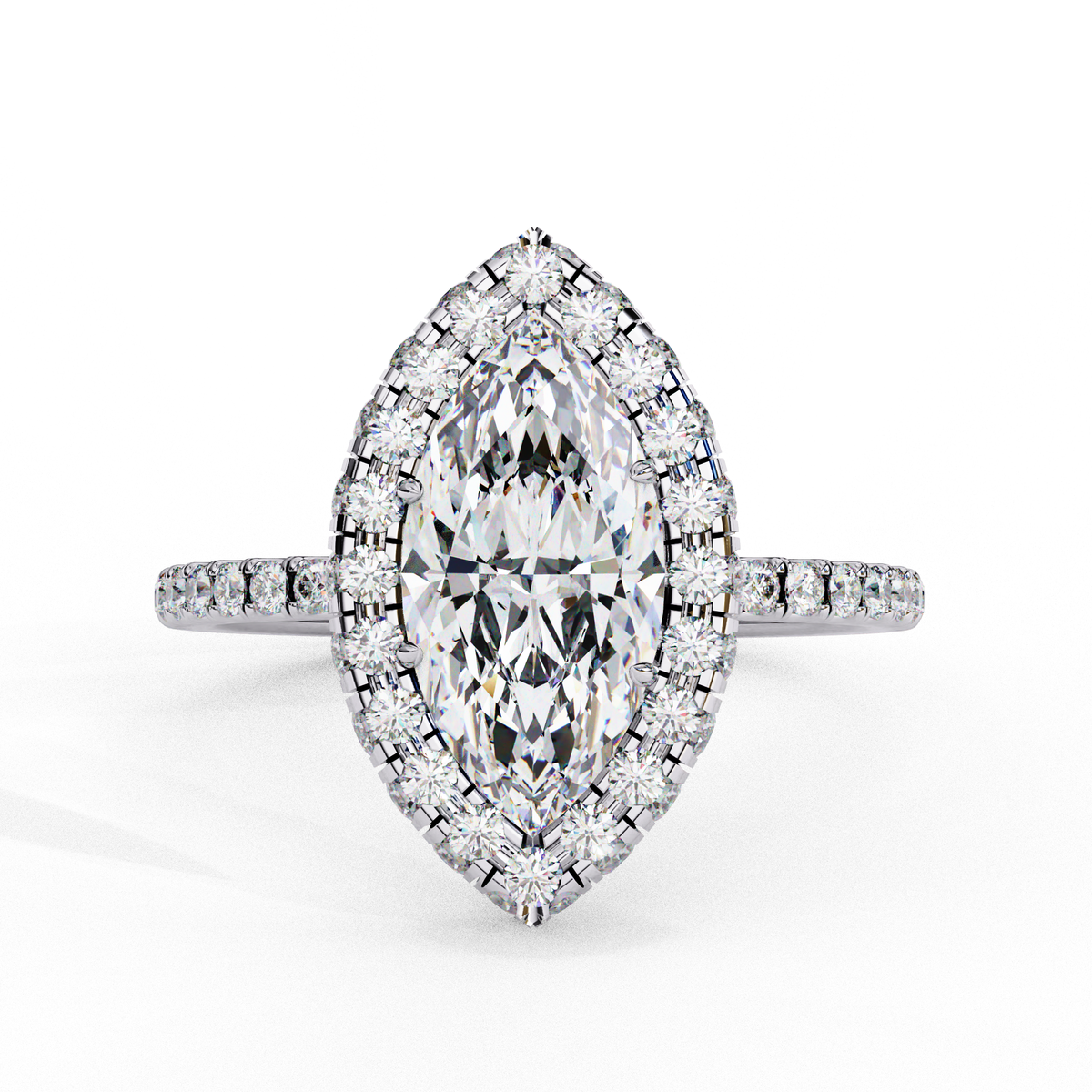 Reverra 14K Marquise Double Halo Engagement Ring with Pave Band, CTTW-2.173