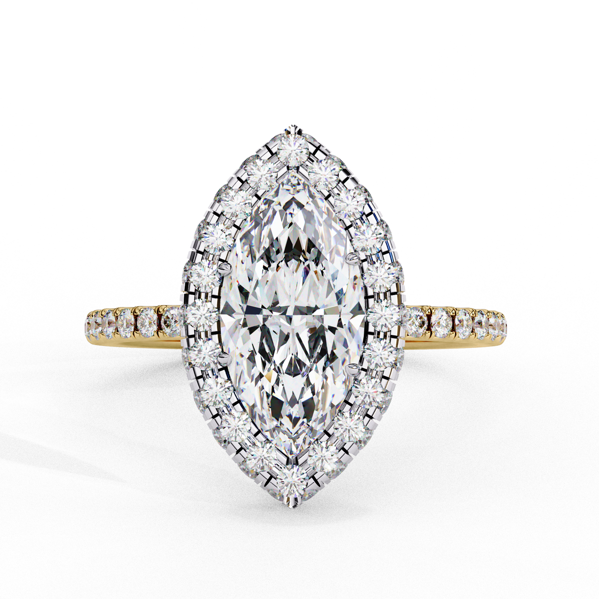 Reverra 14K Marquise Double Halo Engagement Ring with Pave Band, CTTW-2.173