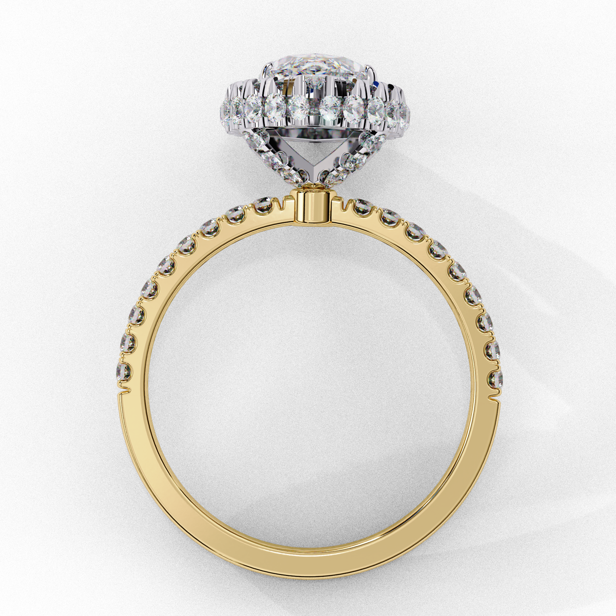 Reverra 14K Marquise Double Halo Engagement Ring with Pave Band, CTTW-2.173