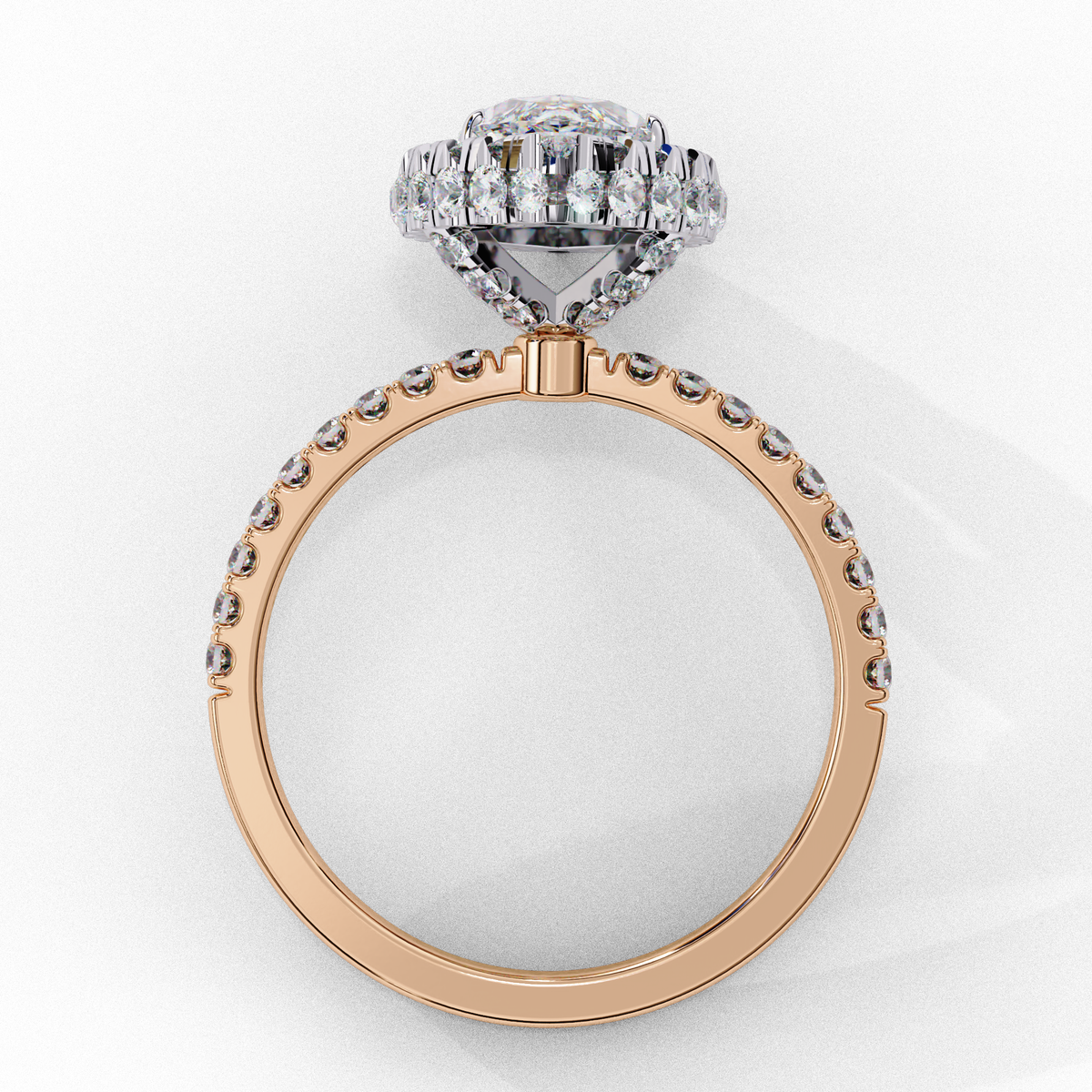Reverra 14K Marquise Double Halo Engagement Ring with Pave Band, CTTW-2.173