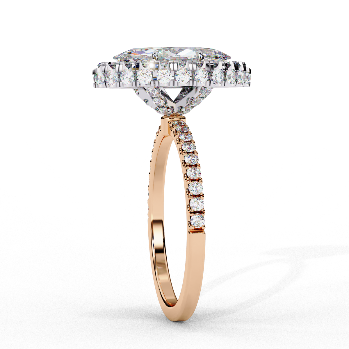 Reverra 14K Marquise Double Halo Engagement Ring with Pave Band, CTTW-2.173