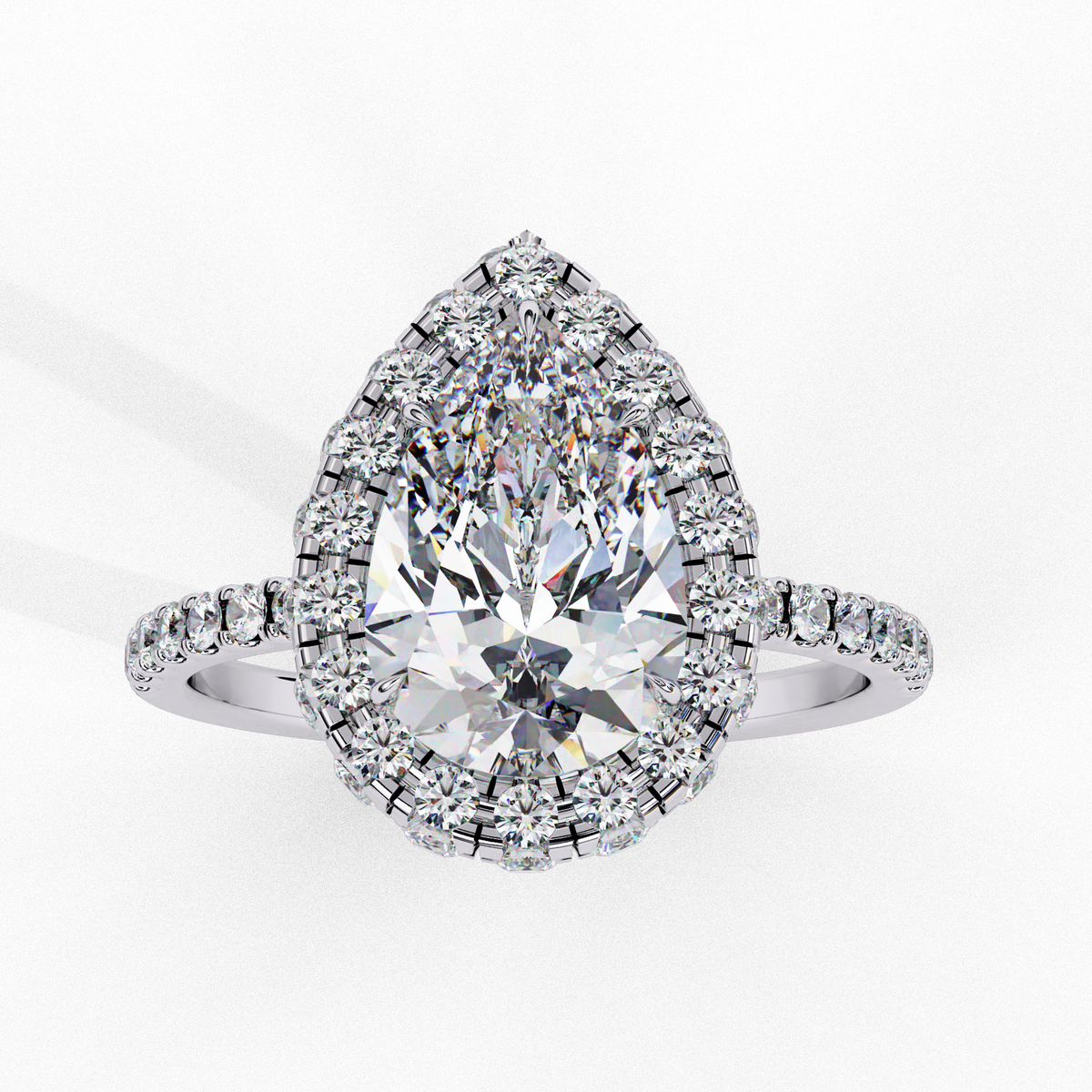 Reverra 14K Pear Double Halo Engagement Ring with Pave Band, CTTW-2.53