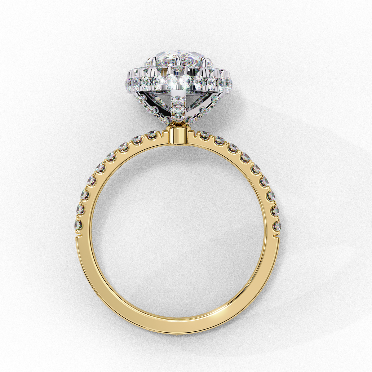 Reverra 14K Pear Double Halo Engagement Ring with Pave Band, CTTW-2.53