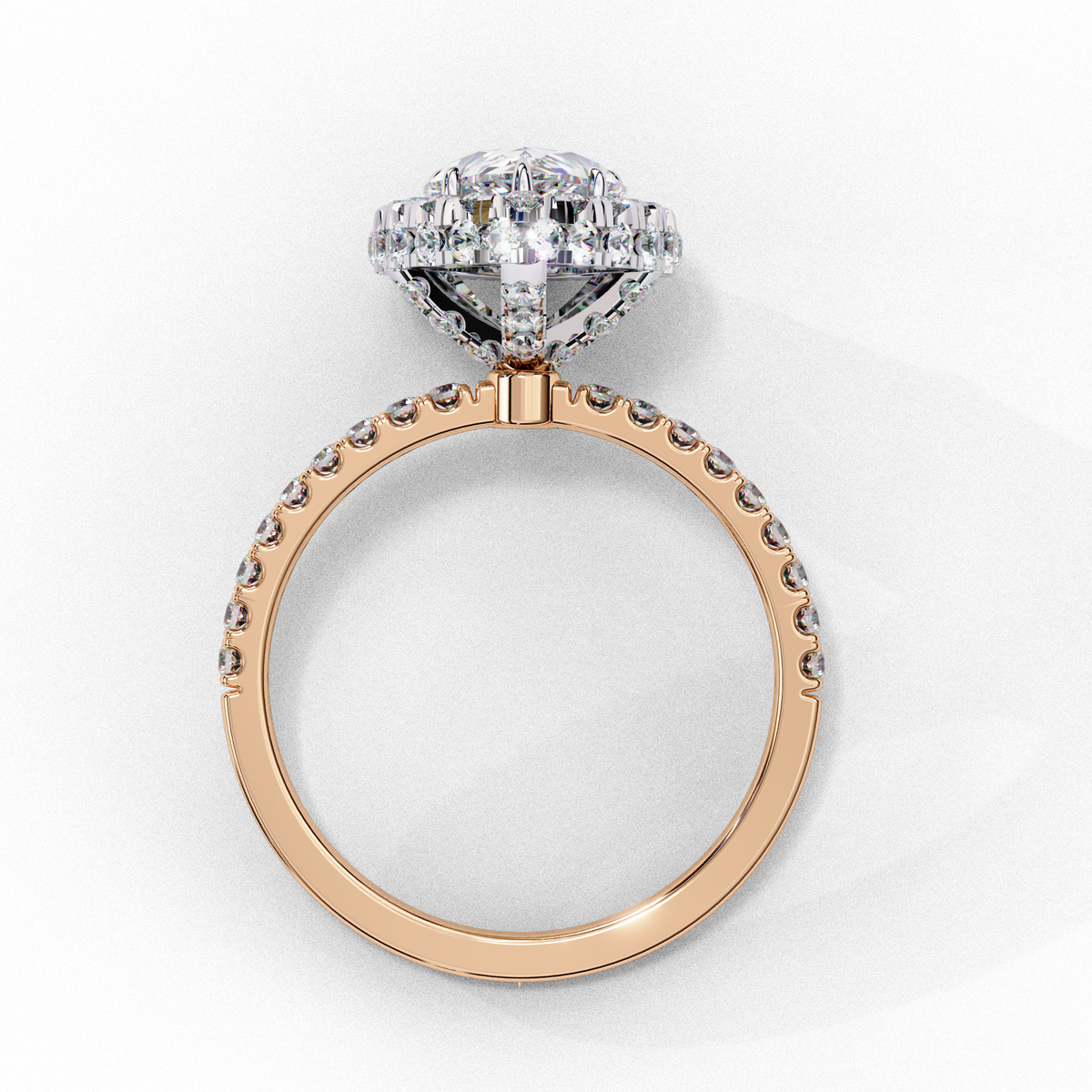 Reverra 14K Pear Double Halo Engagement Ring with Pave Band, CTTW-2.53