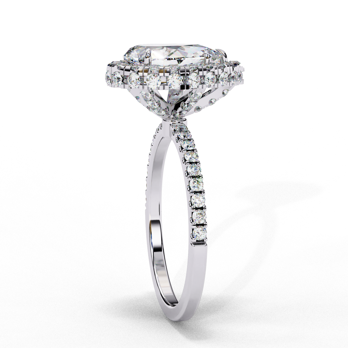 Reverra 14K Pear Double Halo Engagement Ring with Pave Band, CTTW-2.53