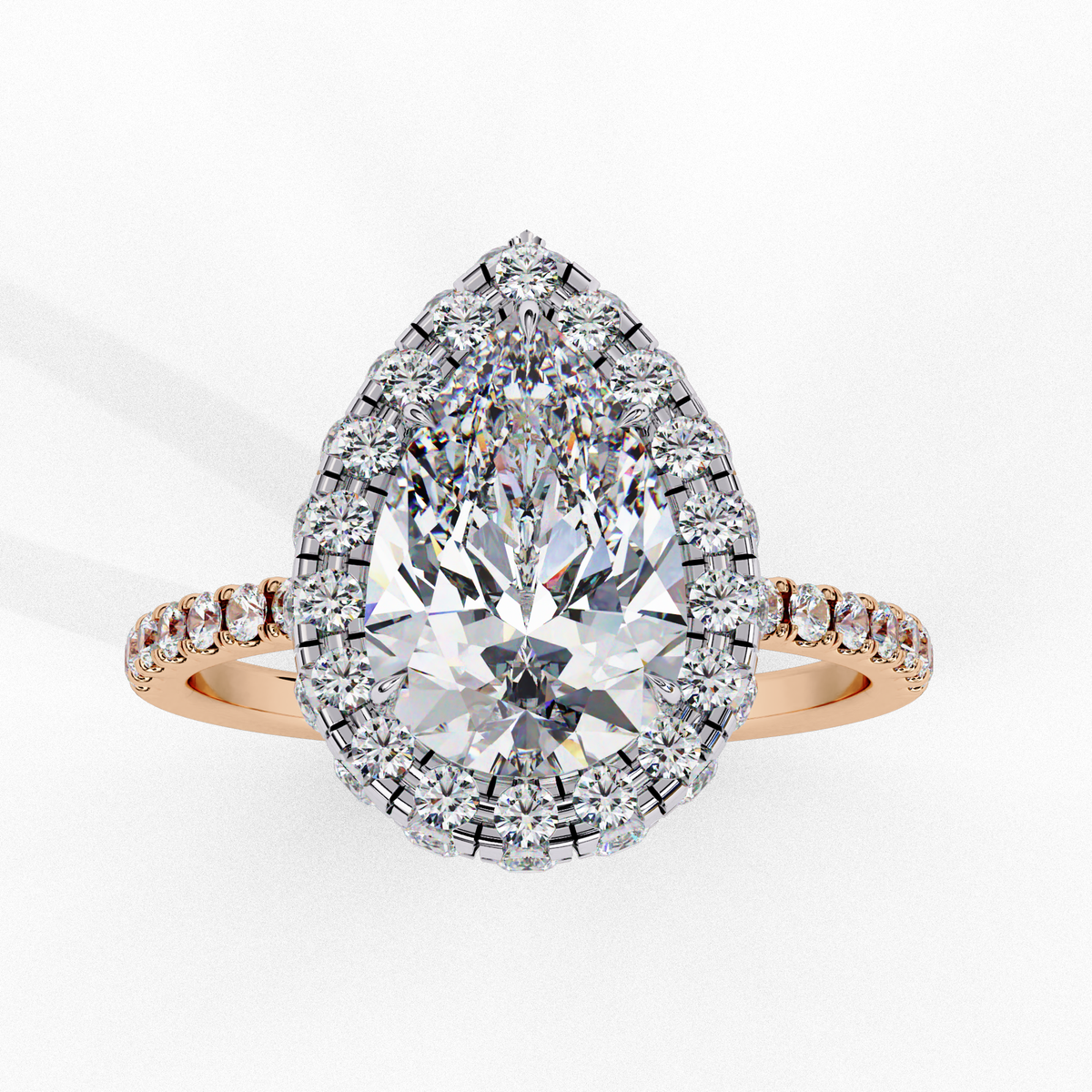 Reverra 14K Pear Double Halo Engagement Ring with Pave Band, CTTW-2.53