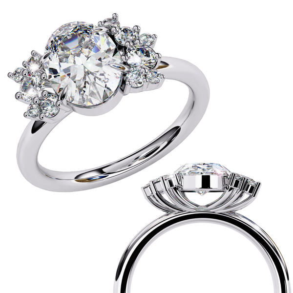 Reverra 14K Gold Oval & Round Lab Grown Diamond Cluster Engagement Ring for Women, CTTW-1.22