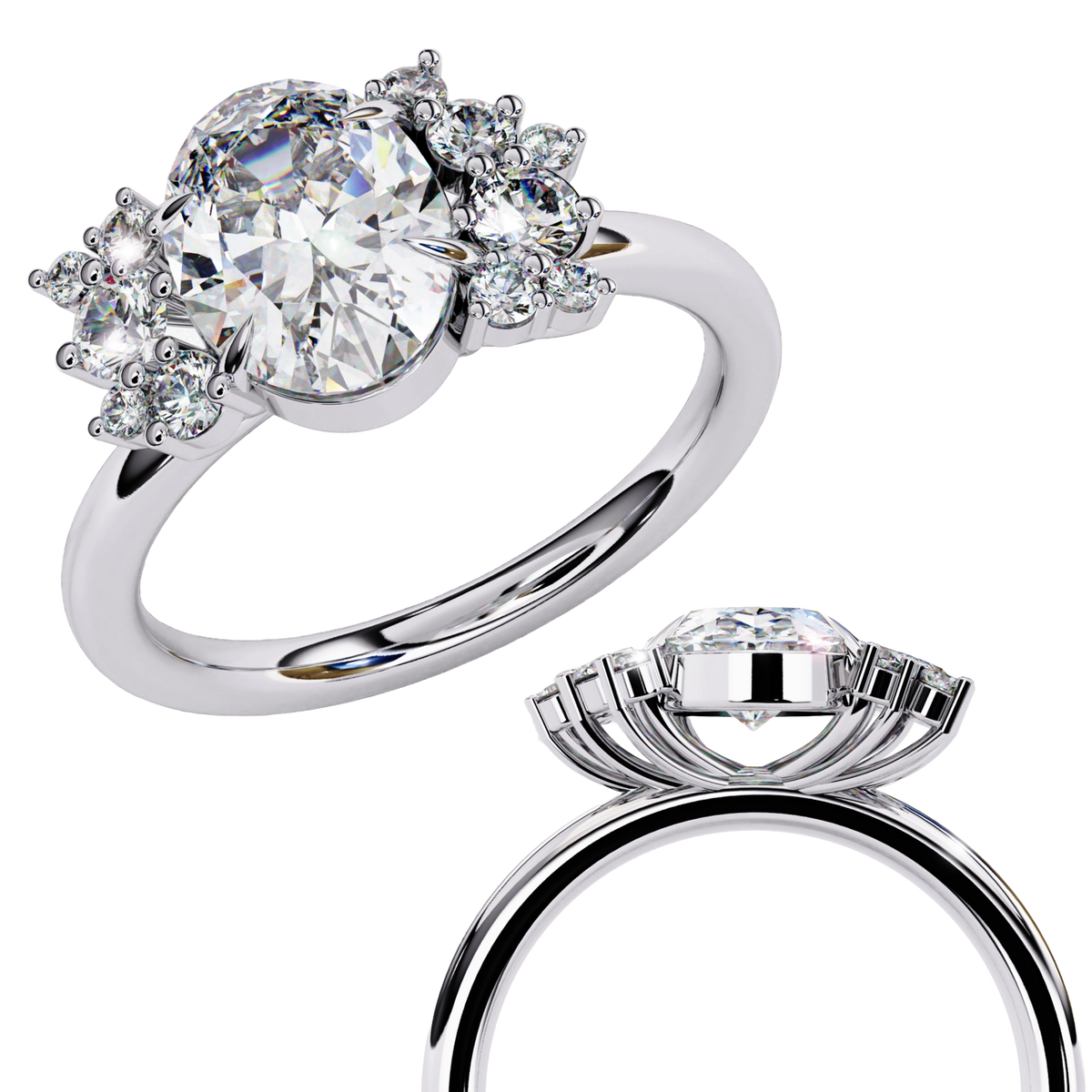 Reverra 14K Oval Cluster Engagement Ring, CTTW-1.225