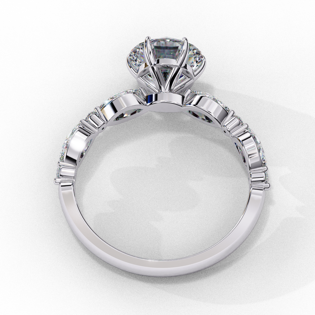Reverra 14K Round Solitaire Engagement Ring with Marquise Accents, CTTW-2.82