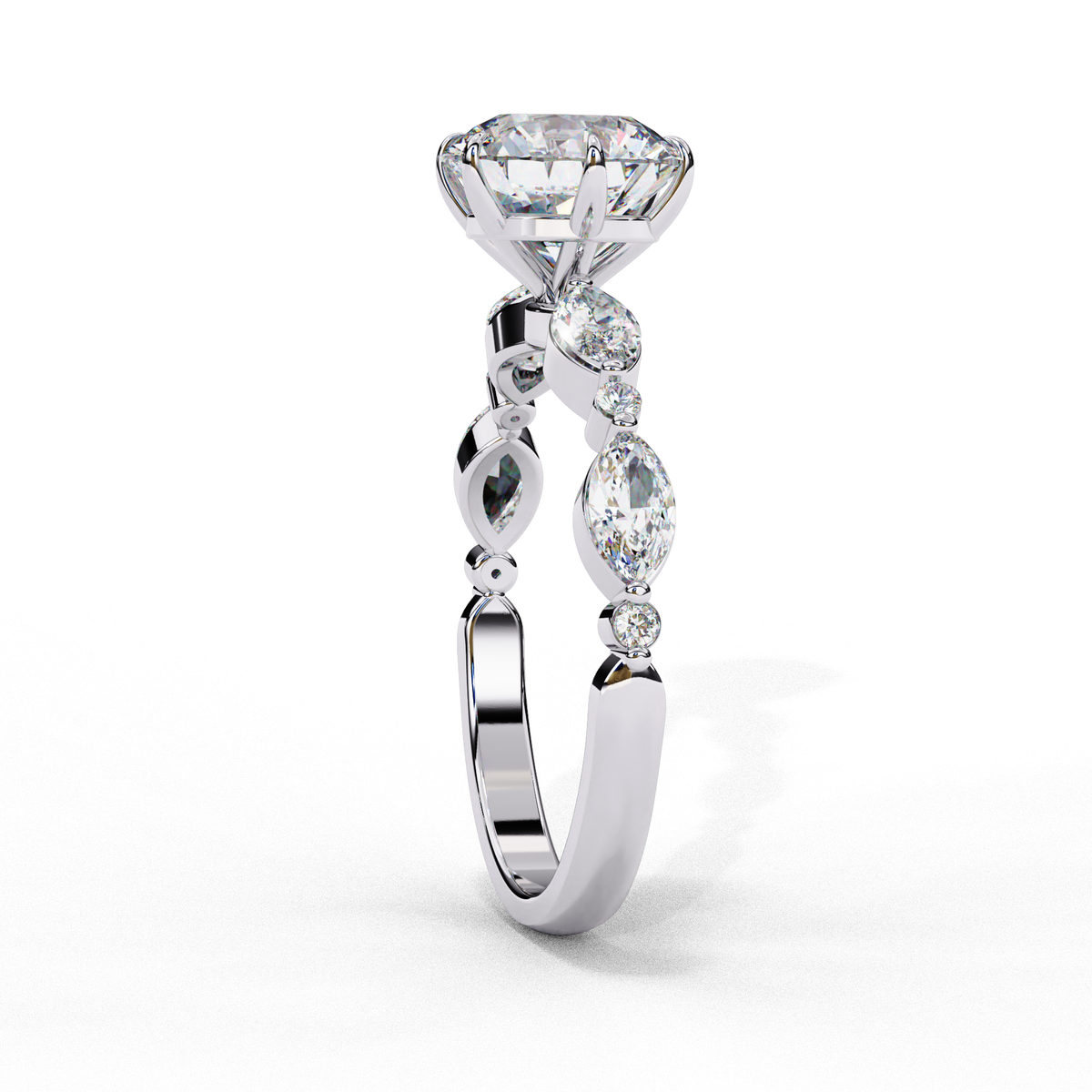 Reverra 14K Round Solitaire Engagement Ring with Marquise Accents, CTTW-2.82
