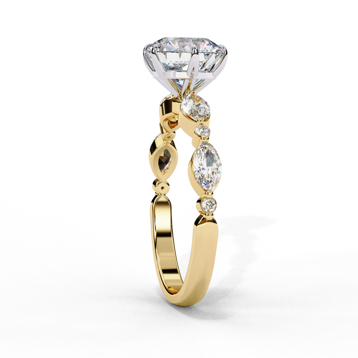 Reverra 14K Round Solitaire Engagement Ring with Marquise Accents, CTTW-2.82