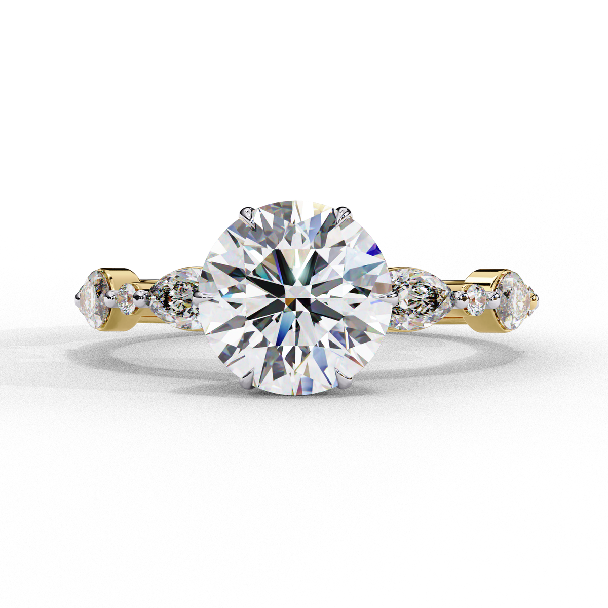 Reverra 14K Round Solitaire Engagement Ring with Marquise Accents, CTTW-2.82
