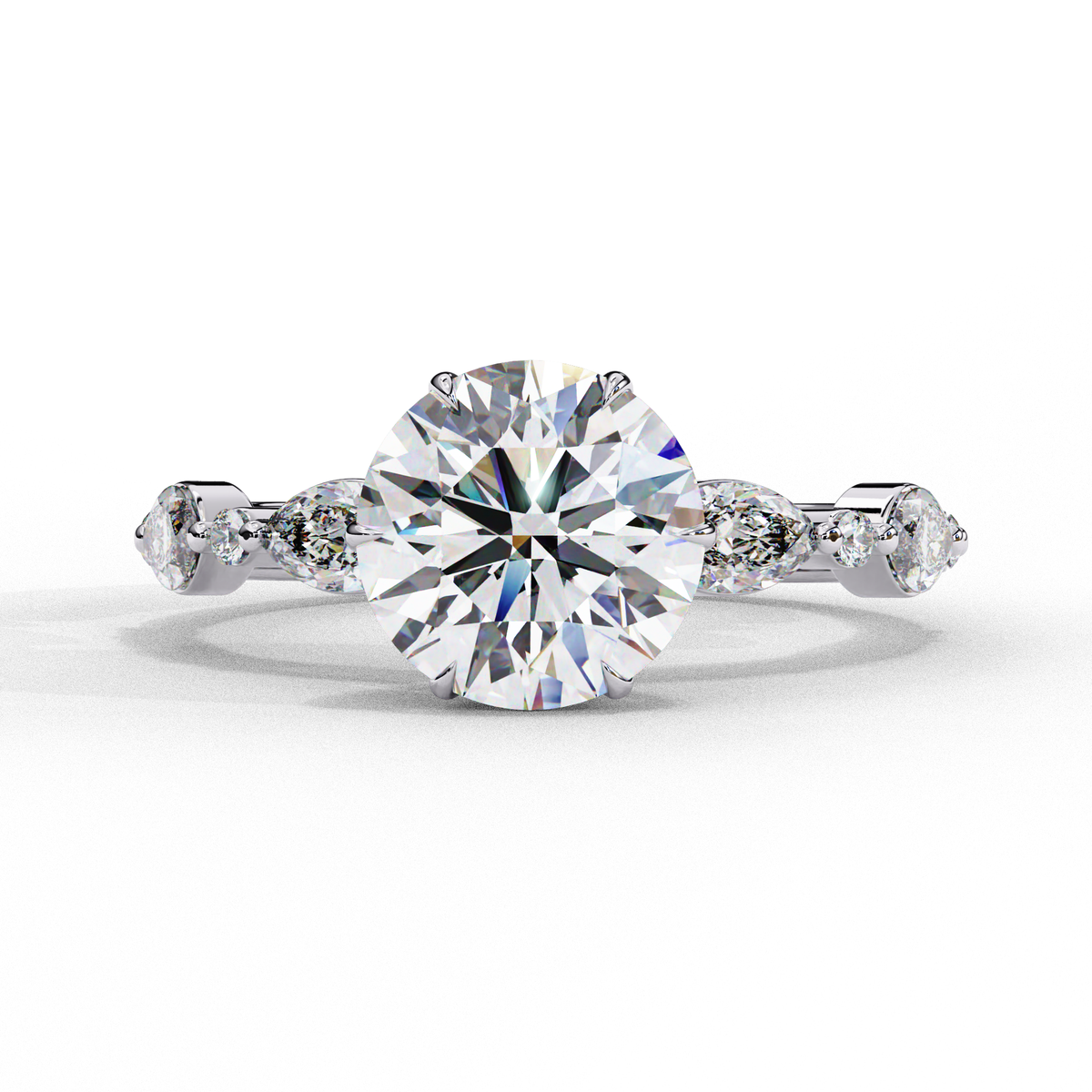 Reverra 14K Round Solitaire Engagement Ring with Marquise Accents, CTTW-2.82