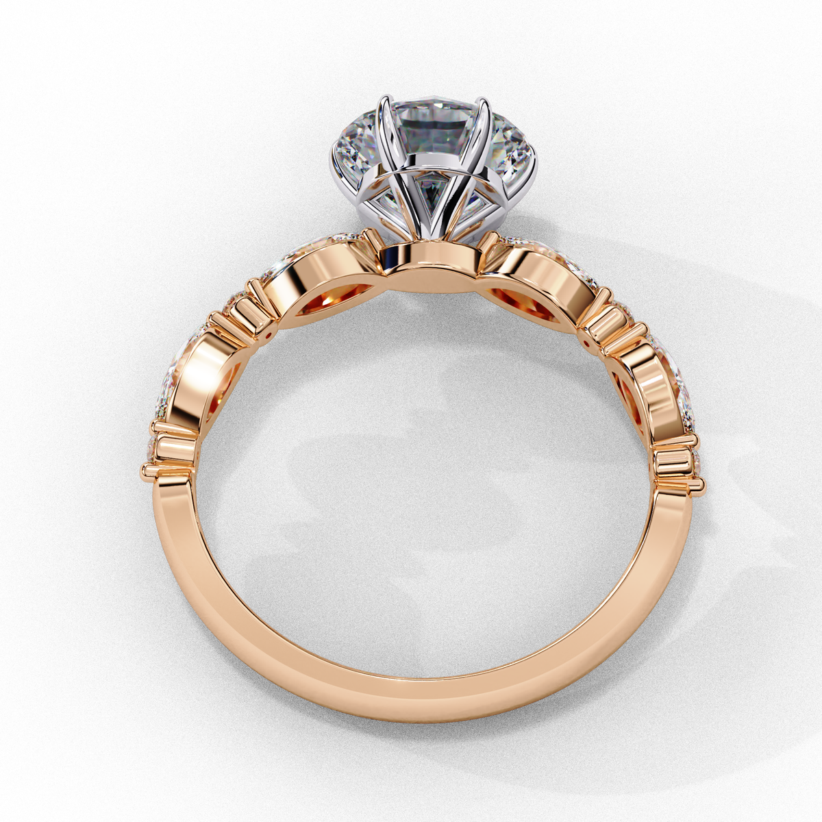 Reverra 14K Round Solitaire Engagement Ring with Marquise Accents, CTTW-2.82