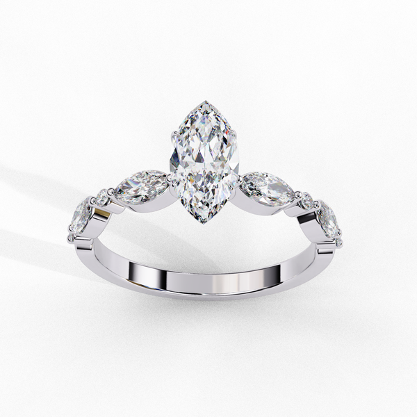 Reverra 14K Gold Marquise & Round Lab Grown Diamond Solitaire Engagement Ring for Women, with Accented Band, CTTW-1.72