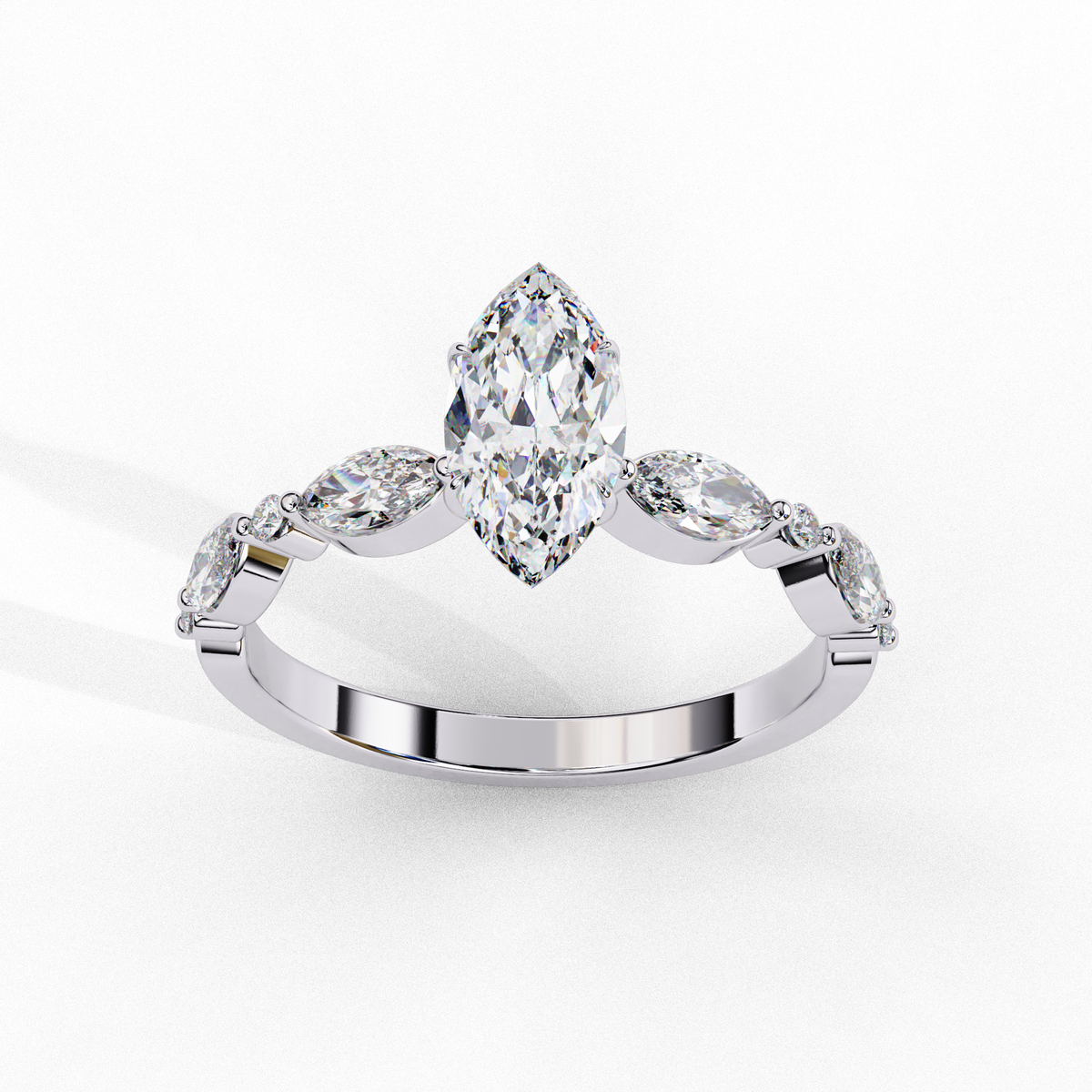 Reverra 14K Marquise Solitaire Engagement Ring with Accented Band, CTTW-1.72