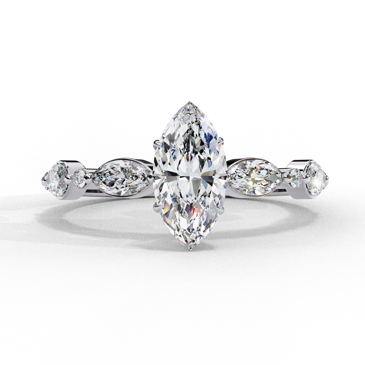 Reverra 14K Marquise Solitaire Engagement Ring with Accented Band, CTTW-1.72