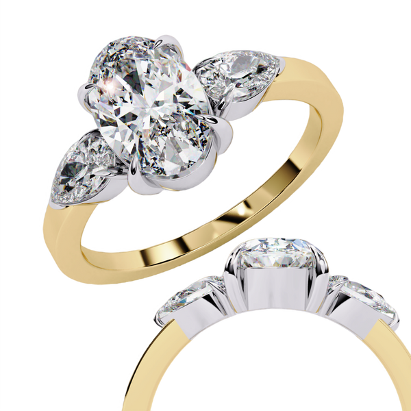 Reverra 14K Gold Pear & Oval Lab Grown Diamond Trilogy Engagement Ring for Women, CTTW-1.53
