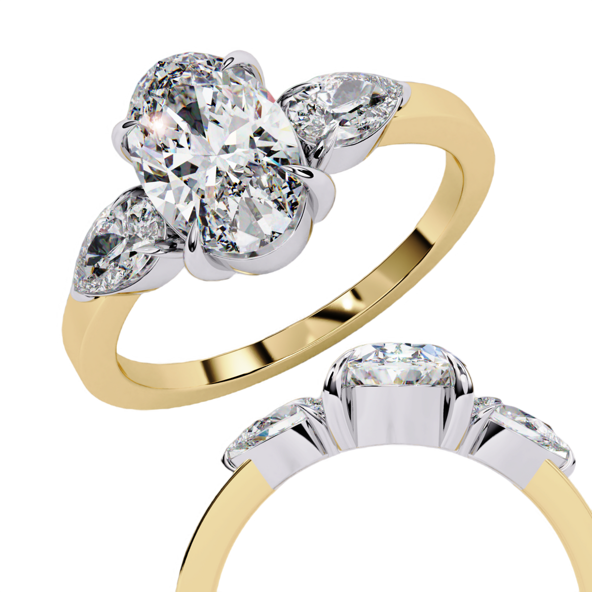 Reverra 14K Oval Three-Stone Engagement Ring, CTTW-1.53