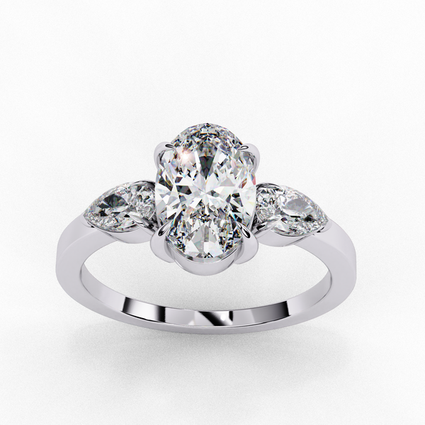 Reverra 14K Gold Pear & Oval Lab Grown Diamond Trilogy Engagement Ring for Women, CTTW-1.53