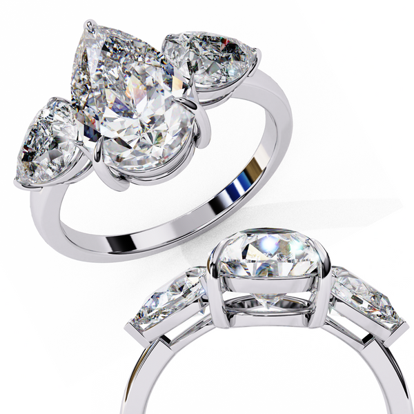 Reverra 14K Gold Pear Lab Grown Diamond Engagement Ring for Women, CTTW-2.97