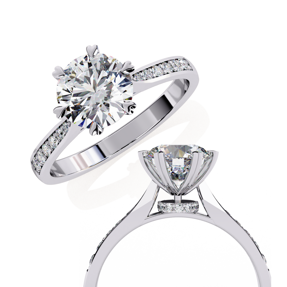 Reverra 14K Round Brilliant Solitaire with Diamond-Accented Band, CTTW-1.4