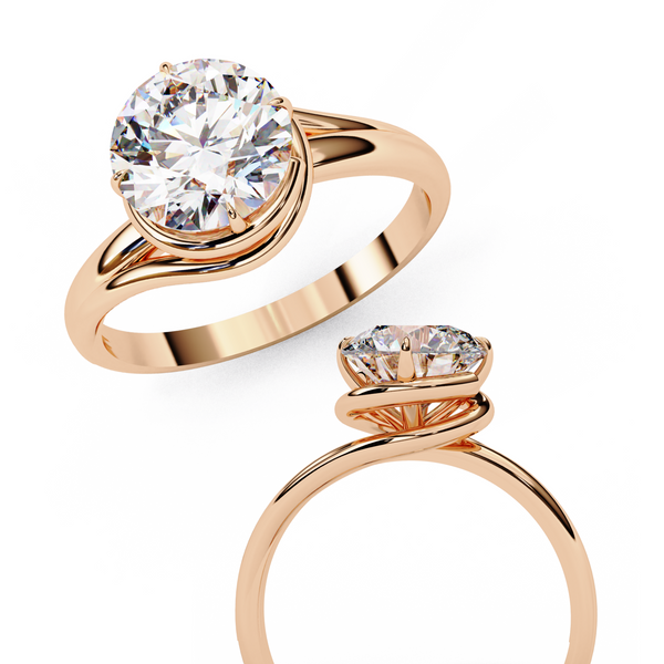 Reverra 14K Gold Round Lab Grown Diamond Solitaire Swirl Engagement Ring for Women, CTTW-1.29