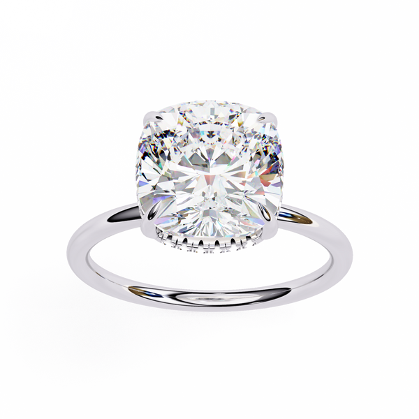 Reverra 14K Gold Round & Cushion Lab Grown Diamond Hidden Halo Classic Engagement Ring for Women, CTTW-2.81