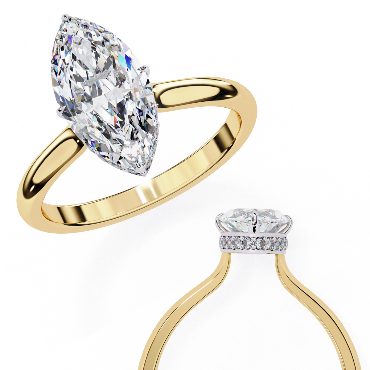 Reverra 14K Solitaire Diamond Hidden Halo Classic Engagement Ring, CTTW-1.59