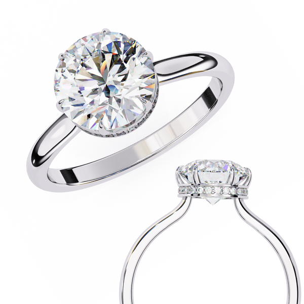 Reverra 14K Gold Round Lab Grown Diamond Solitaire Hidden Halo Engagement Ring for Women, CTTW-2.27