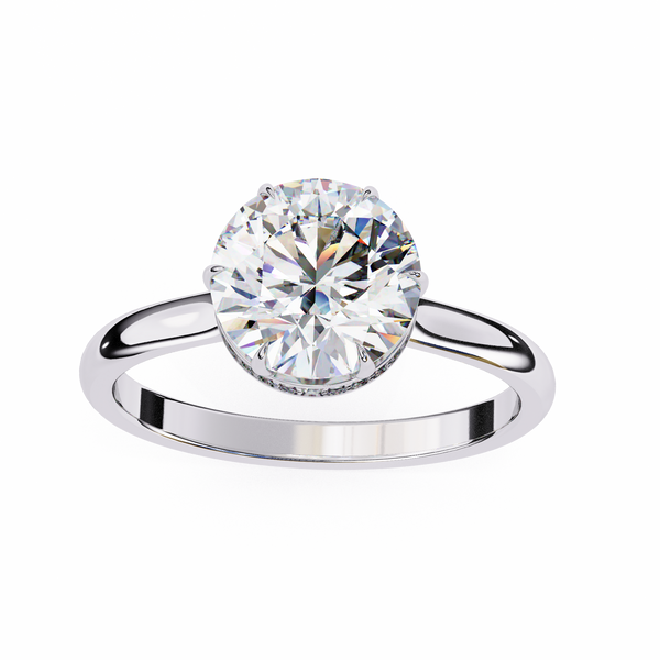 Reverra 14K Gold Round Lab Grown Diamond Solitaire Hidden Halo Engagement Ring for Women, CTTW-2.27