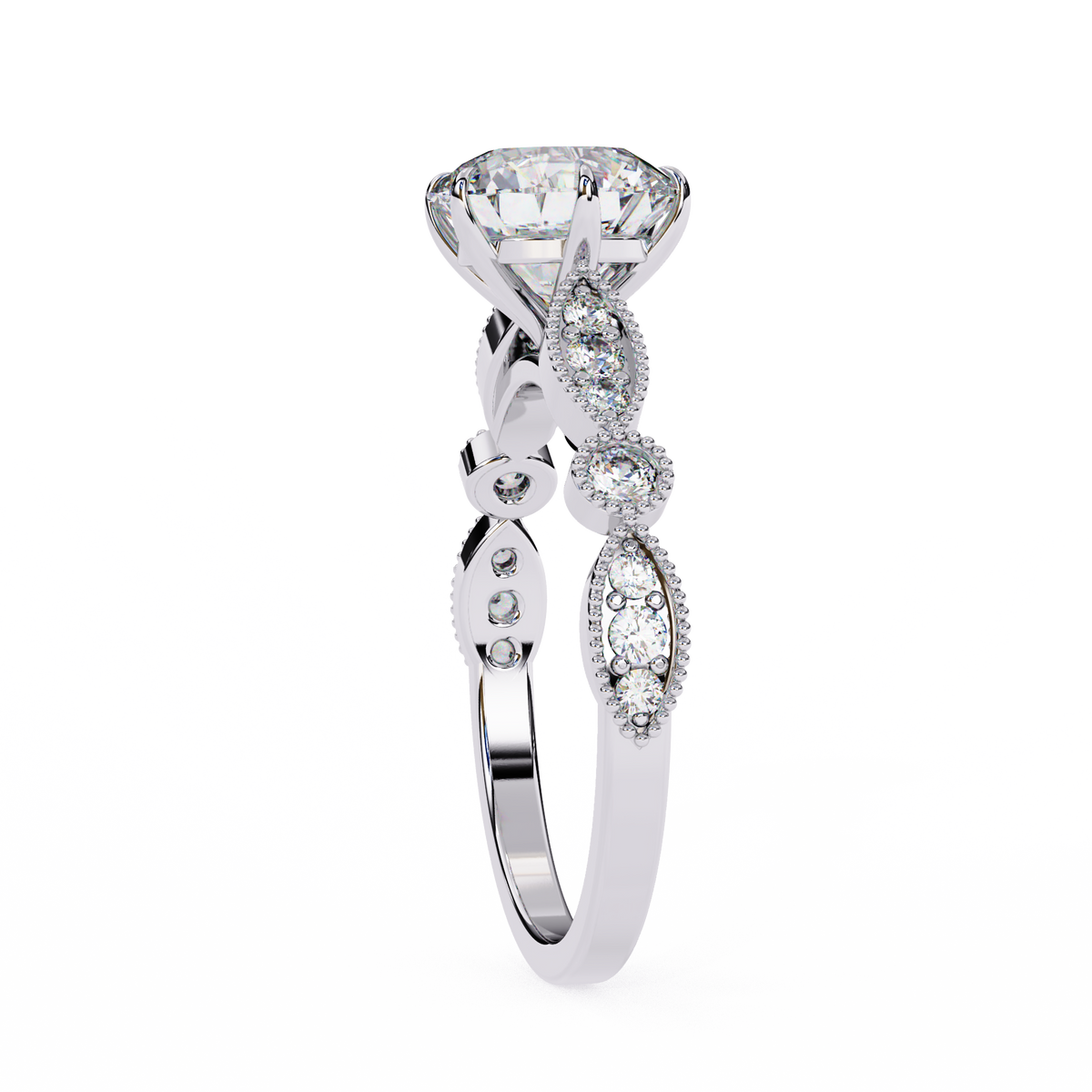 Reverra 14K Vintage Milgrain Diamond Engagement Ring, CTTW-2.16