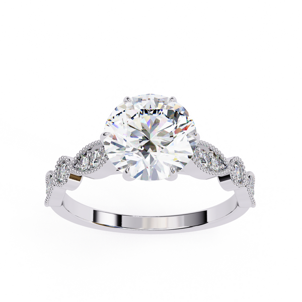 Reverra 14K Gold Round Lab Grown Diamond Vintage Milgrain Engagement Ring for Women, CTTW-2.16
