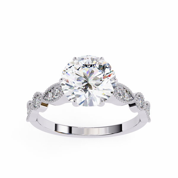 Reverra 14K Gold Round Lab Grown Diamond Vintage Milgrain Engagement Ring for Women, CTTW-2.16