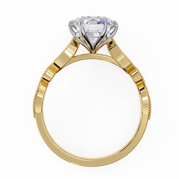 Reverra 14K Gold Round Lab Grown Diamond Vintage Milgrain Engagement Ring for Women, CTTW-2.16