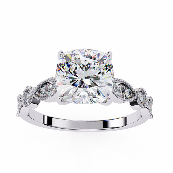 Reverra 14K Gold Cushion & Round Lab Grown Diamond Vintage Milgrain Engagement Ring for Women, CTTW-2.9
