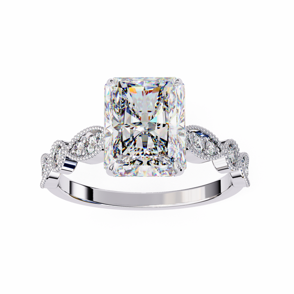Reverra 14K Gold Radiant & Round Lab Grown Diamond Solitaire Vintage Milgrain Engagement Ring for Women, CTTW-3.18
