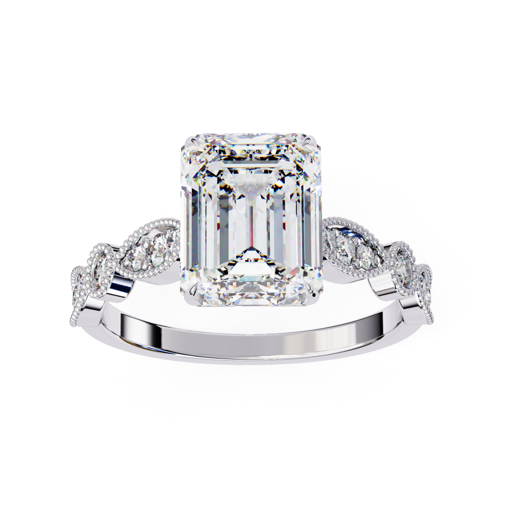 Reverra 14K Gold Emerald & Round Lab Grown Diamond Vintage Milgrain Engagement Ring for Women, CTTW-2.8