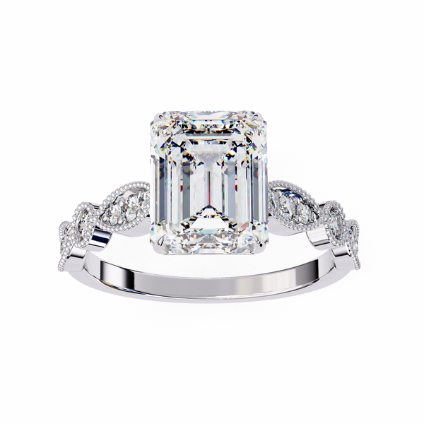 Reverra 14K Gold Emerald & Round Lab Grown Diamond Vintage Milgrain Engagement Ring for Women, CTTW-2.8