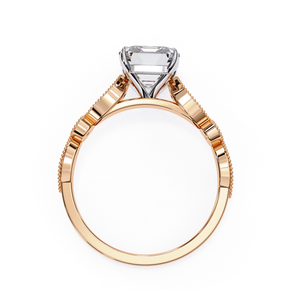 Reverra 14K Gold Emerald & Round Lab Grown Diamond Vintage Milgrain Engagement Ring for Women, CTTW-2.8