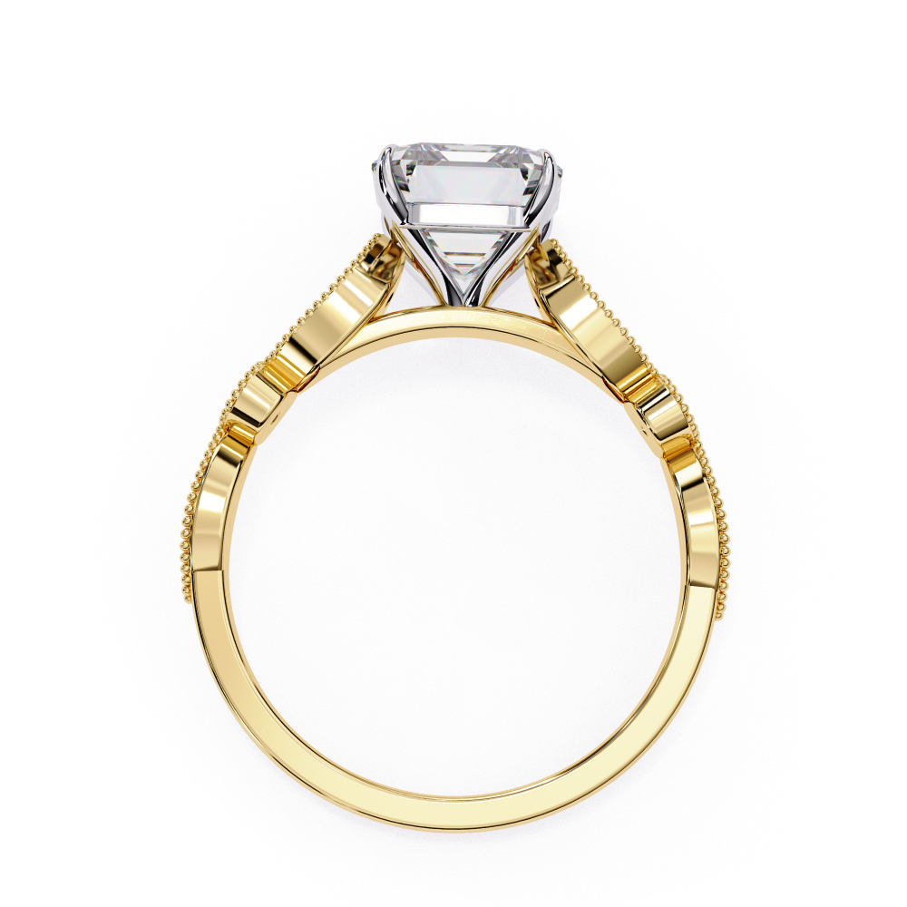 Reverra 14K Gold Emerald & Round Lab Grown Diamond Vintage Milgrain Engagement Ring for Women, CTTW-2.8