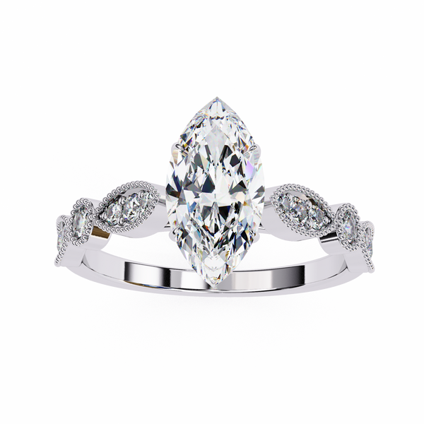 Reverra 14K Gold Marquise & Round Lab Grown Diamond Vintage Inspired Engagement Ring for Women, CTTW-1.06